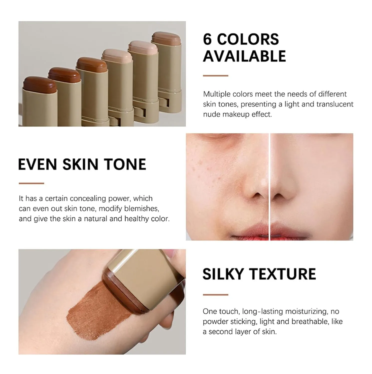 2 Pcs Foundation Stick Beauty Balm Serum Boosted Skin Tint Solid Tinted Moisturizing Serum Contour Stick Foundation for Women Natural Finish Makeup (#03, 0.63 OZ)
