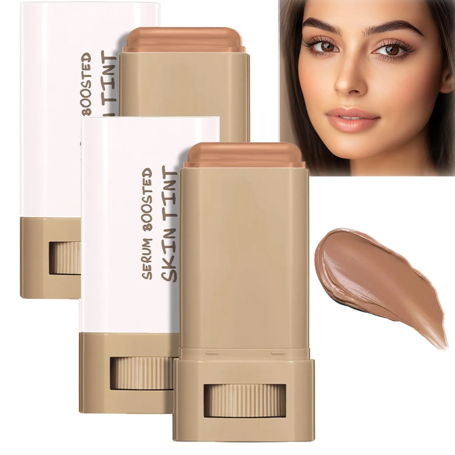 2 Pcs Foundation Stick Beauty Balm Serum Boosted Skin Tint Solid Tinted Moisturizing Serum Contour Stick Foundation for Women Natural Finish Makeup (#06, 0.63 OZ)