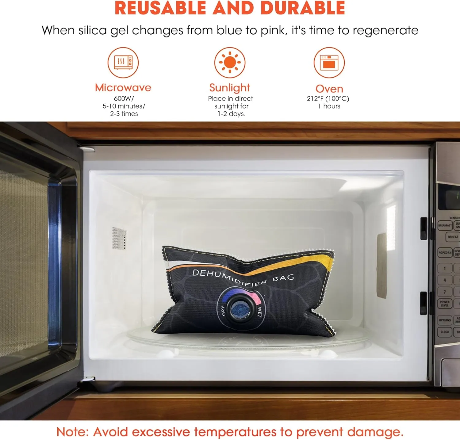 2 x 400g (1.8 lbs) Rechargeable Moisture Absorbers,Car Dehumidifier Bag,Microwave Fast Reactivated Large Desiccant Packs for Storage,Silica Gel Packets for Closet and Bathroom,Gun Safe Dehumidifier