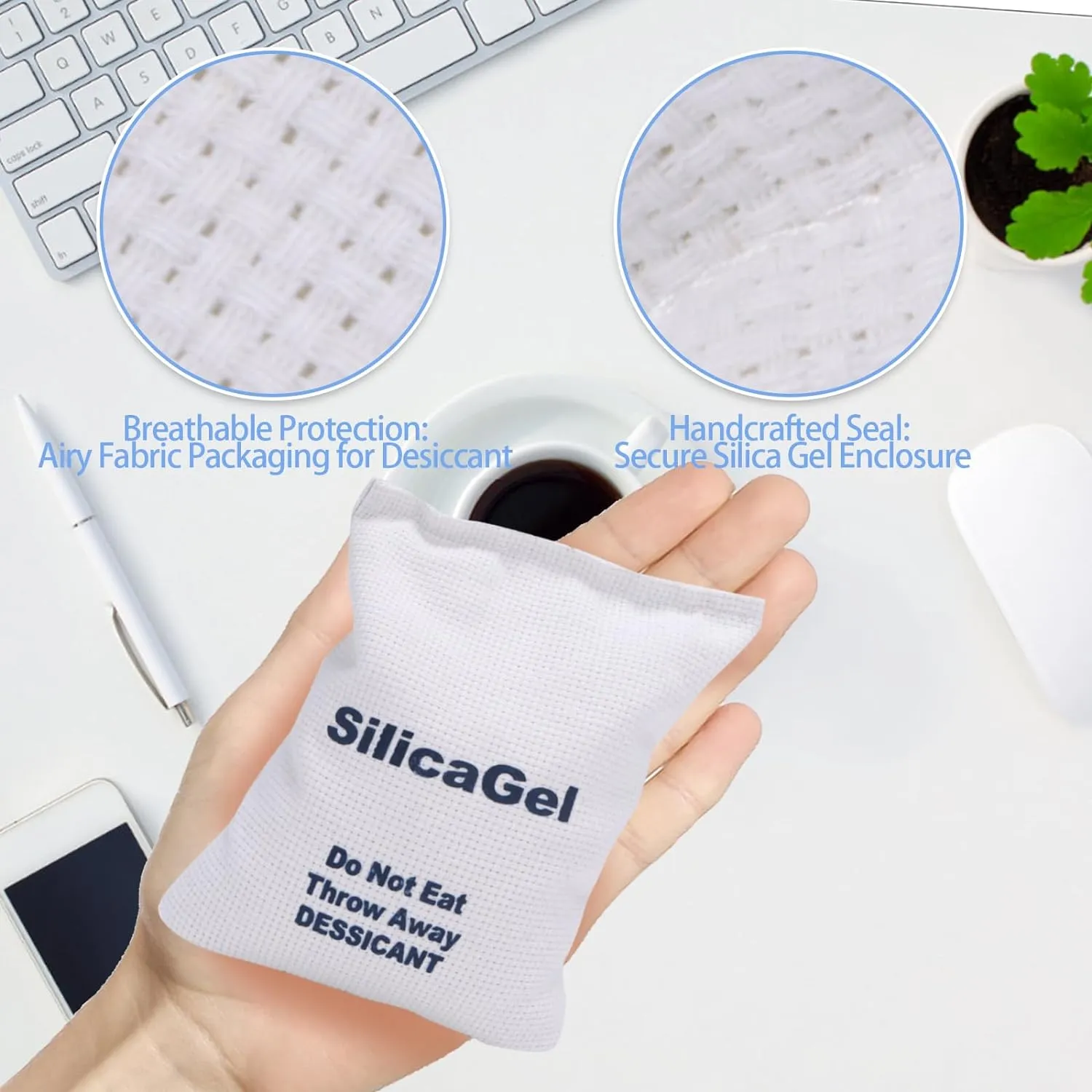 2 x 500 Gram [2.2 lbs] Large Silica Gel Packets,Rechargeable Silica Desiccant Packs, Moisture Absorbers for Moisture Control, Desiccant Dehumidifier for Storage Safe