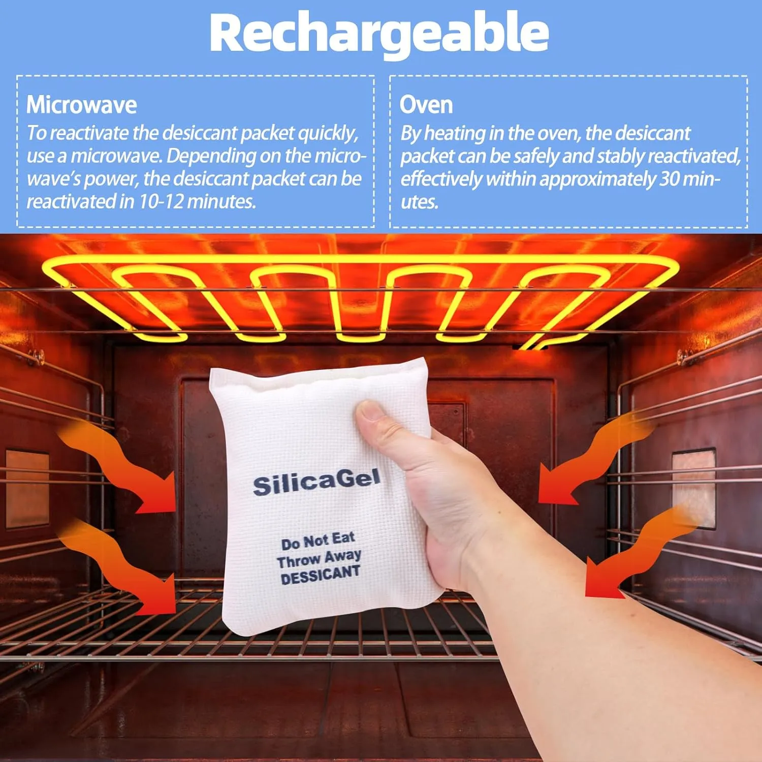 2 x 500 Gram [2.2 lbs] Large Silica Gel Packets,Rechargeable Silica Desiccant Packs, Moisture Absorbers for Moisture Control, Desiccant Dehumidifier for Storage Safe