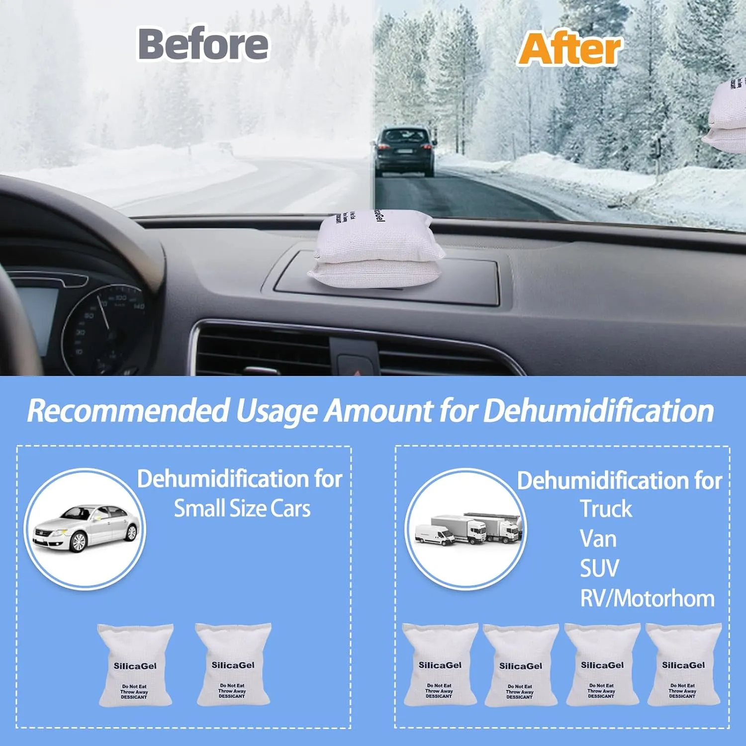 2 x 500 Gram [2.2 lbs] Large Silica Gel Packets,Rechargeable Silica Desiccant Packs, Moisture Absorbers for Moisture Control, Desiccant Dehumidifier for Storage Safe