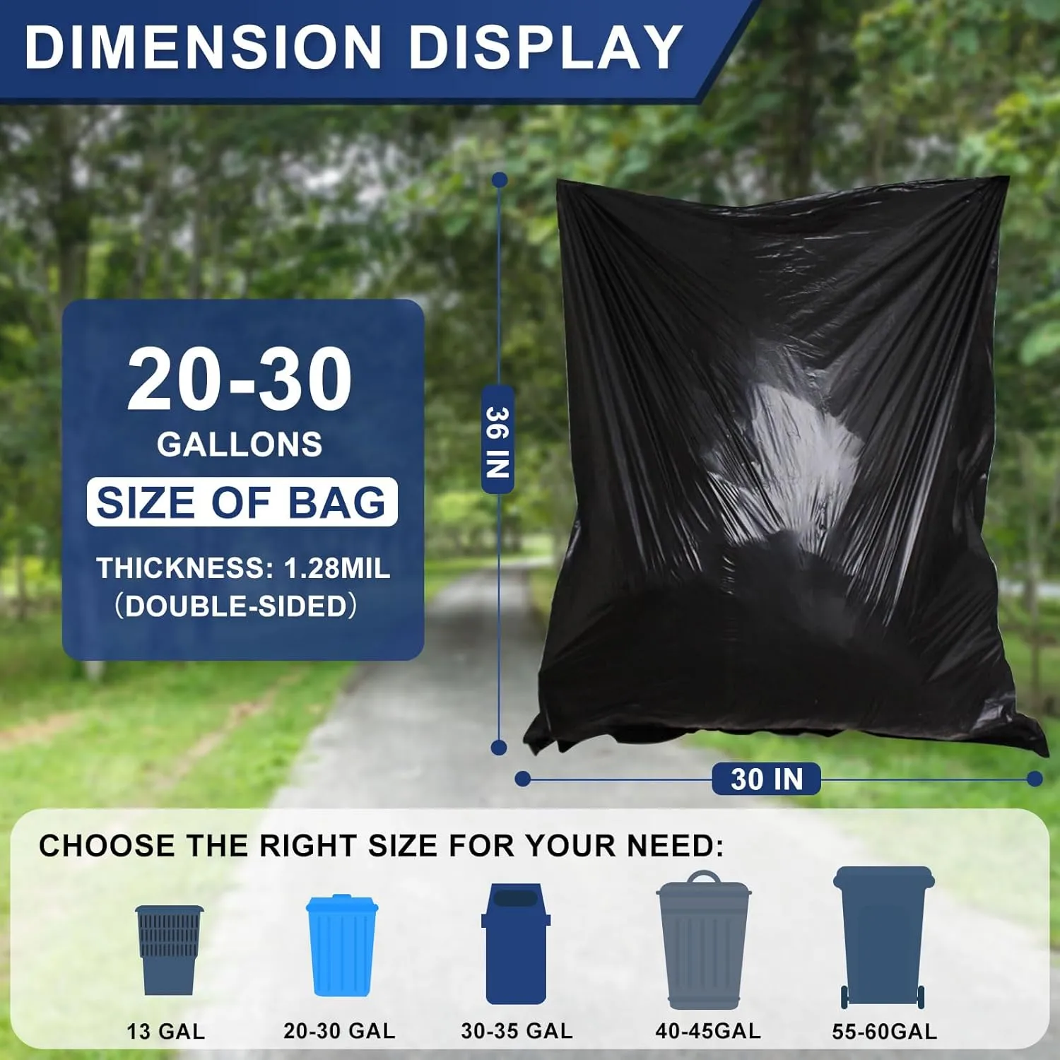20-30 Gallon Trash Bags Black - 1.28 Mil Thick,30" x 35" Large Garbage Bags 100 Count，20  Gallon Heavy Duty Trash Can Liners Unscented for Kitchen Home Office Commercial Outdoor
