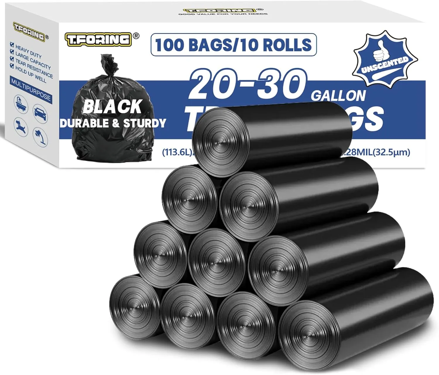20-30 Gallon Trash Bags Black - 1.28 Mil Thick,30" x 35" Large Garbage Bags 100 Count，20  Gallon Heavy Duty Trash Can Liners Unscented for Kitchen Home Office Commercial Outdoor