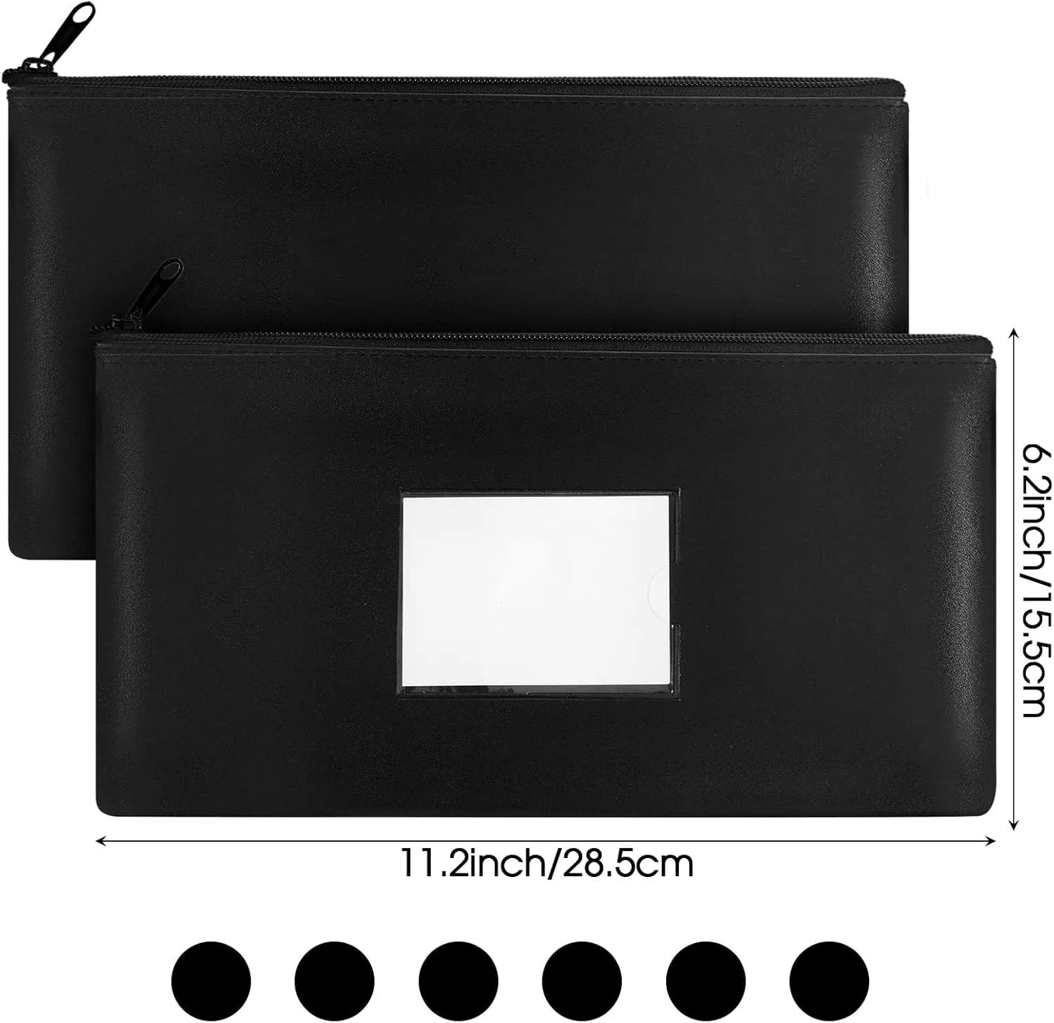 20 Pcs Money Bank Bag with Zipper 11 x 6 Inch Money Pouch Bulk Security Bank Deposit Bag with Clear Window Leatherette Cash Coin Wallet for Women Men(Black)