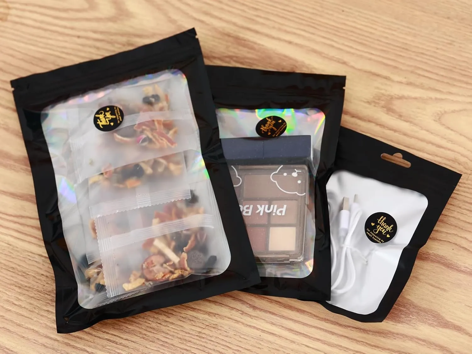 200-pack 5 x 8 in Mylar Bags with Clear Window Resealable Foil Pouches for Food Storage Smell Proof Edible Packaging Zip Bag for Cookies, Jewelry and Small Business, Matte black