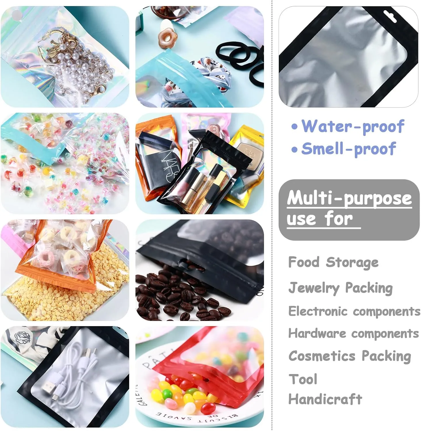 200-pack 5 x 8 in Mylar Bags with Clear Window Resealable Foil Pouches for Food Storage Smell Proof Edible Packaging Zip Bag for Cookies, Jewelry and Small Business, Matte black