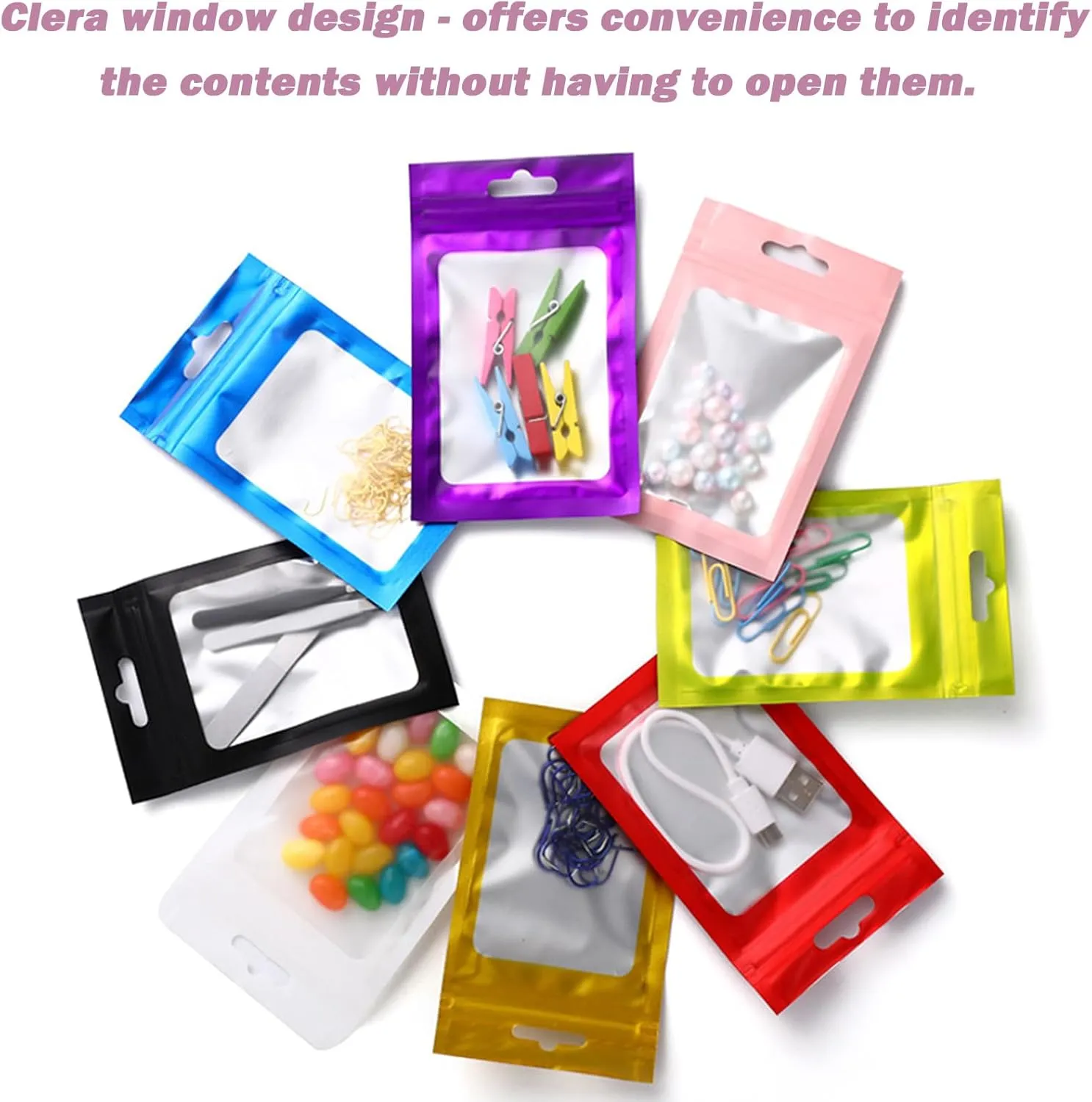 200-pack 5 x 8 in Mylar Bags with Clear Window Resealable Foil Pouches for Food Storage Smell Proof Edible Packaging Zip Bag for Cookies, Jewelry and Small Business, Matte black