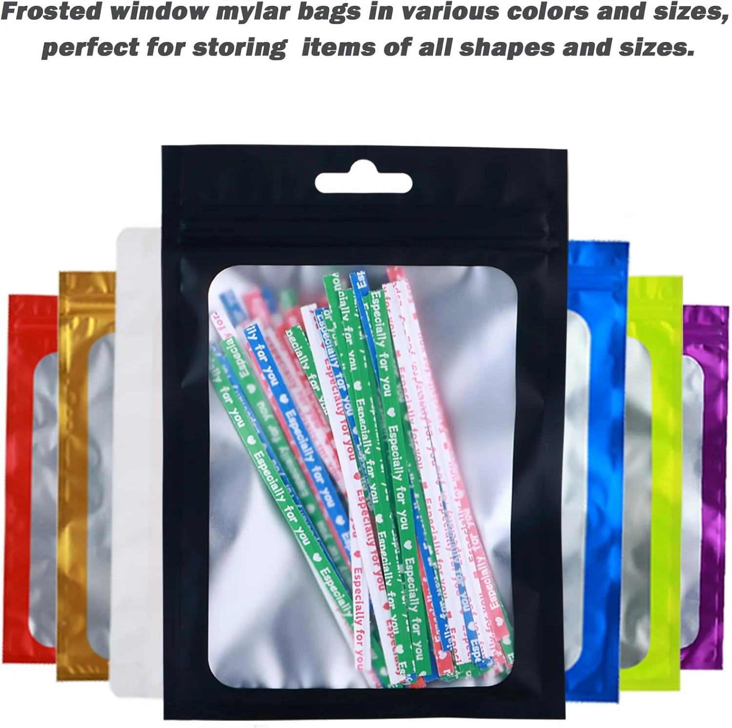 200-pack 5 x 8 in Mylar Bags with Clear Window Resealable Foil Pouches for Food Storage Smell Proof Edible Packaging Zip Bag for Cookies, Jewelry and Small Business, Matte black