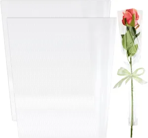 200Pcs Single Rose Sleeve Bouquet Bags, Plastic Translucent Single Flower Wrapping Floral Packaging Bags for Birthday Valentines Day, Wedding, Graduation, Mother's Day Gifts