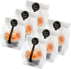200pcs Translucent Plastic Bags, BetterJonny Cellophane Bags with 200Pcs Hand Made Stickers for Cookie, Cake, Chocolate, Candy, Bakery Party Supplies