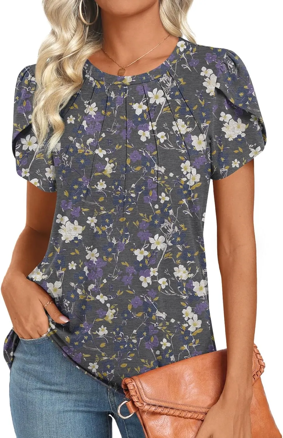 2025 Womens Tops Summer Casual Tunic Short Sleeve Dressy Blouses Trendy Flowy Tshirts M-3XL