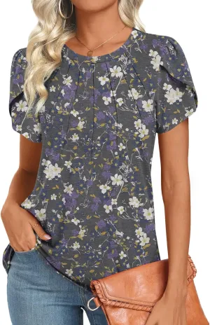 2025 Womens Tops Summer Casual Tunic Short Sleeve Dressy Blouses Trendy Flowy Tshirts M-3XL