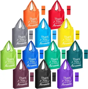 24 Pack Thank You for Being Awesome Reusable Grocery Bags Bulk Large Foldable Reusable Shopping Bags with Handles Machine Washable Folding Lightweight Polyester Reusable Tote Bag, 12 Colors