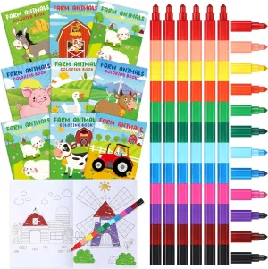 24 Pcs Farm Animals Coloring Books for Kids Bulk with 24 Stacking Crayons Barnyard Birthday Activity Books Farm Theme Coloring Books Classroom Gifts for Kids Birthday Party Supplies Favors