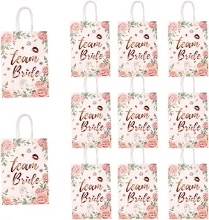 24 pcs Team Bride Gift Bags with Handles for Bachelorette Party Decorations Small Rose Gold Floral Bridesmaids Gifts Bags for Bridal Shower Engagement Wedding Favors Bride Tribe Hen Party Gift