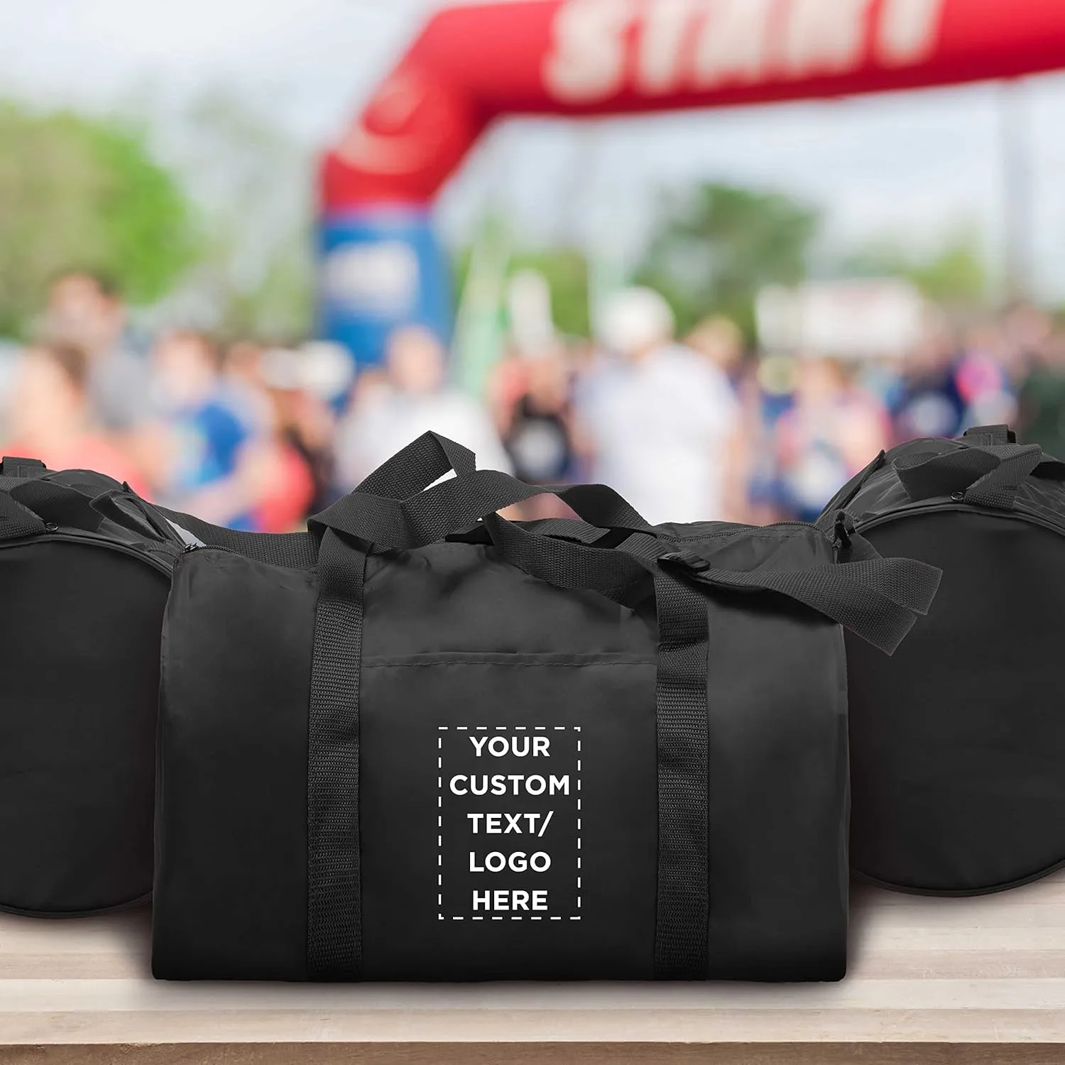 24 Sporty Duffle Bags Set - Customizable Text, Logo - Polyester, Adjustable Strap, Front Pocket, Roll Styling - Black