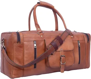 24" Genuine Leather Duffle Bag for Men – Vintage Brown Travel Weekender, Large Carry-On Luggage, Gym, Overnight Bag, Handmade Full-Grain Leather Duffel