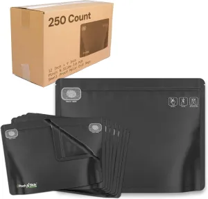 250 Pcs - 12 Inch x 9 Inch Pinch N Slide 3.0 PCR Smell Proof Mylar Exit Bags – Child Resistant & Tamper Evident - 2 Ounce (56 Grams) (Matte Black)