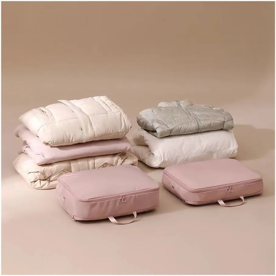2PCS Large Capacity Portable Travel Storage Bag Clothes Quilt Storage Compression Bag Waterproof Down Jacket Clothes Organiser(Pink,40x30x18cm)