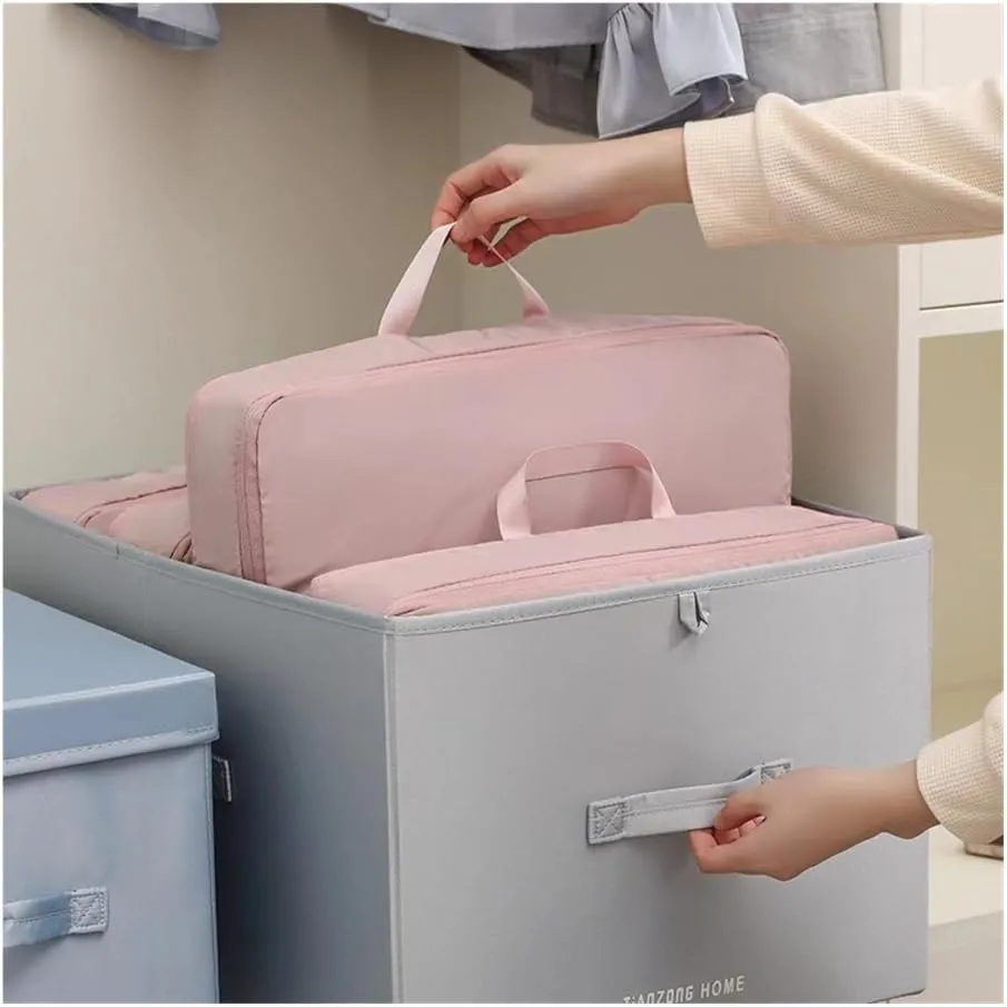 2PCS Large Capacity Portable Travel Storage Bag Clothes Quilt Storage Compression Bag Waterproof Down Jacket Clothes Organiser(Pink,40x30x18cm)