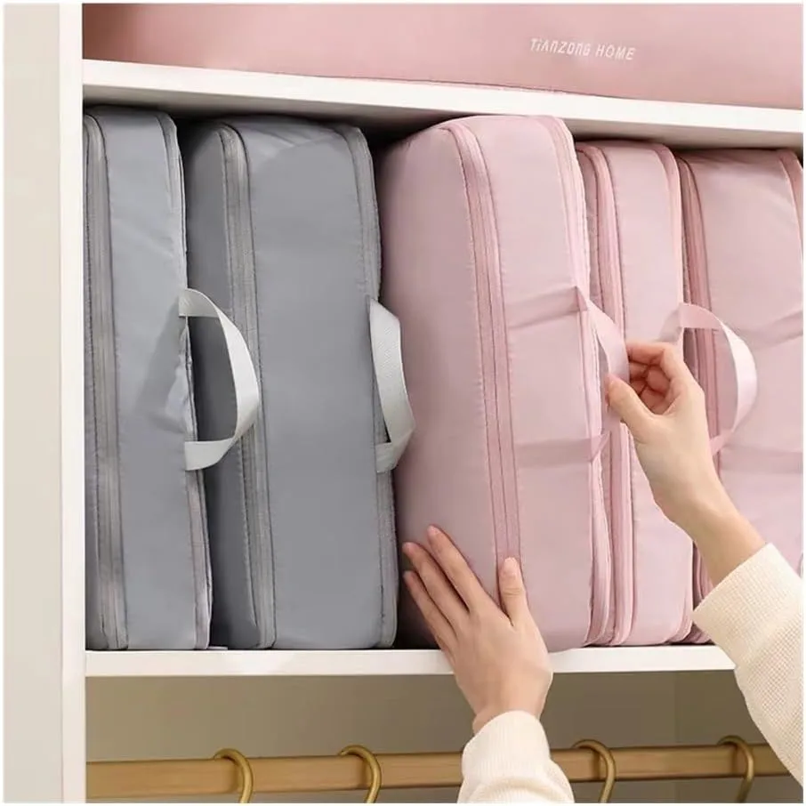 2PCS Large Capacity Portable Travel Storage Bag Clothes Quilt Storage Compression Bag Waterproof Down Jacket Clothes Organiser(Pink,40x30x18cm)