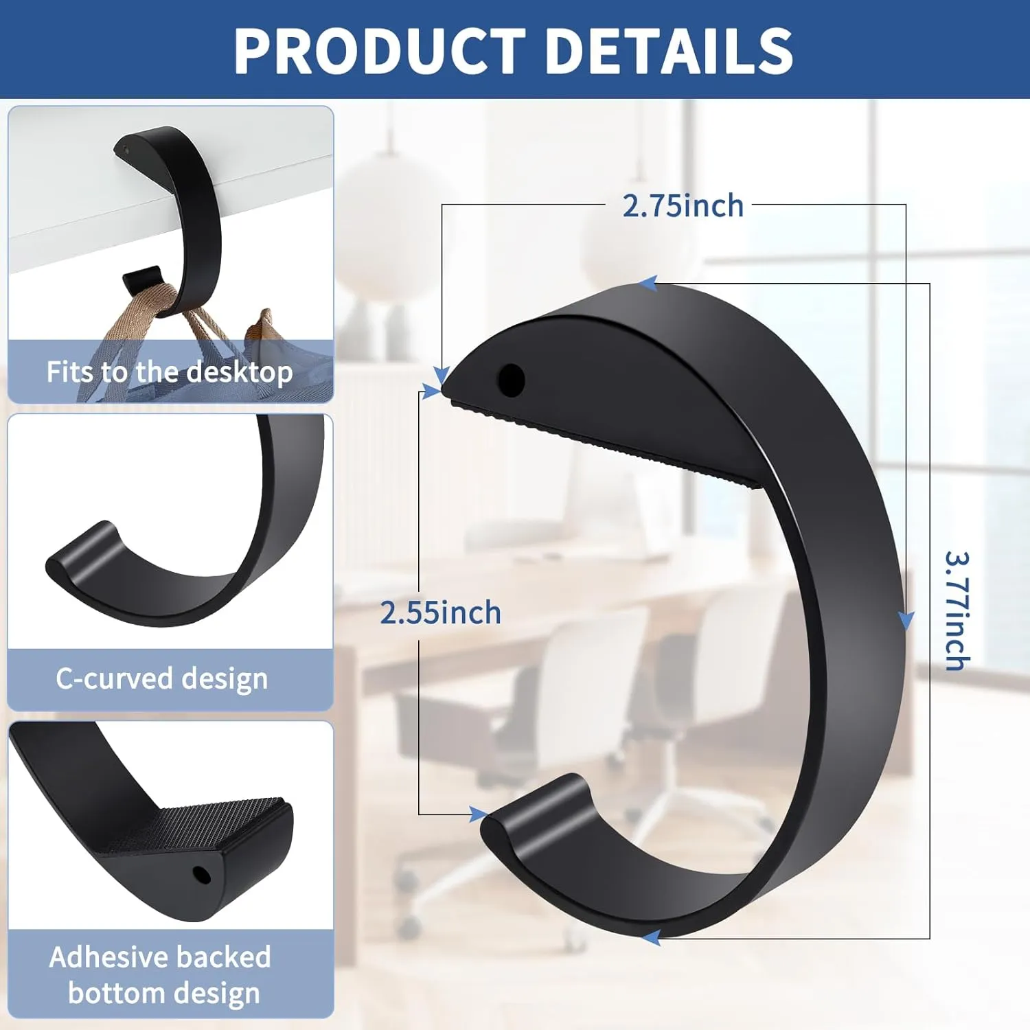 2PCS Purse Hook for Table C Shape Handbag Hanger Holder, Desk Hook for Hanging Bag, Heavy Duty Bag Hanger Ideal Purse Holder for Dining Tables, Desks, and More (Black White)