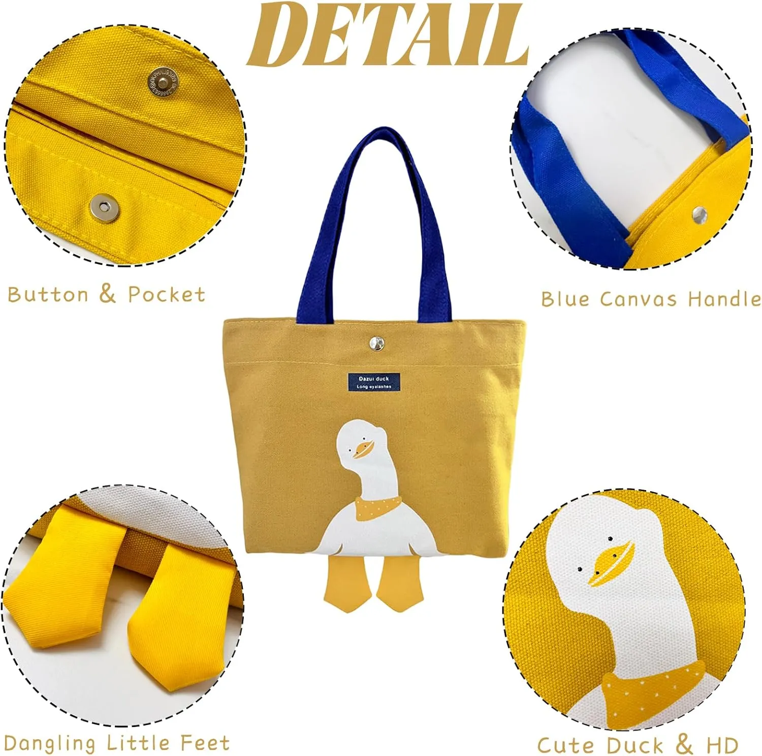 2PCS Small Canvas Tote Bag for Women Cute Mini Duck Book Tote Bag Preppy Reusable Bags for Grocery, Essentials, Water Bottle, Keys, Book, Bible