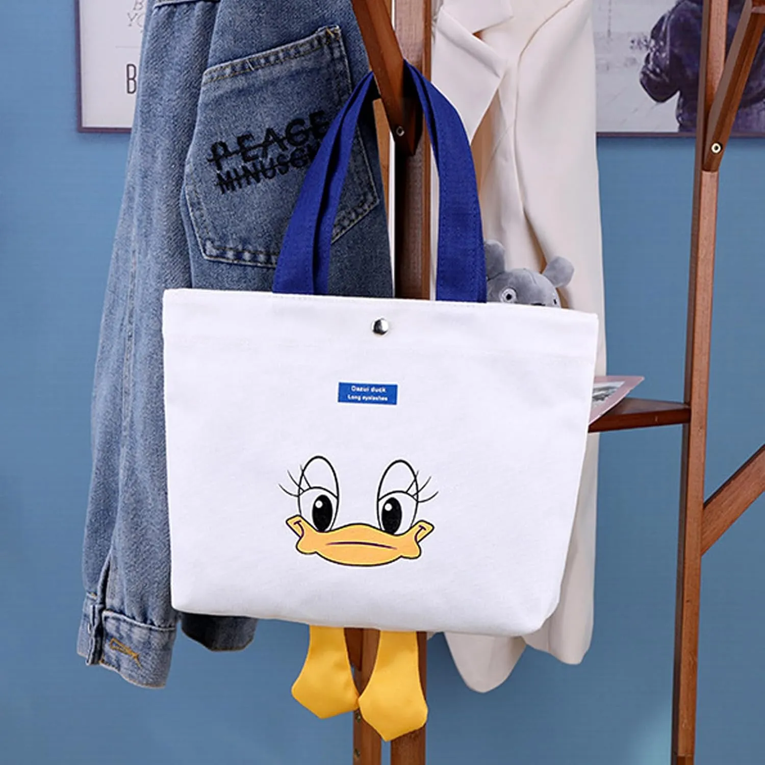 2PCS Small Canvas Tote Bag for Women Cute Mini Duck Book Tote Bag Preppy Reusable Bags for Grocery, Essentials, Water Bottle, Keys, Book, Bible