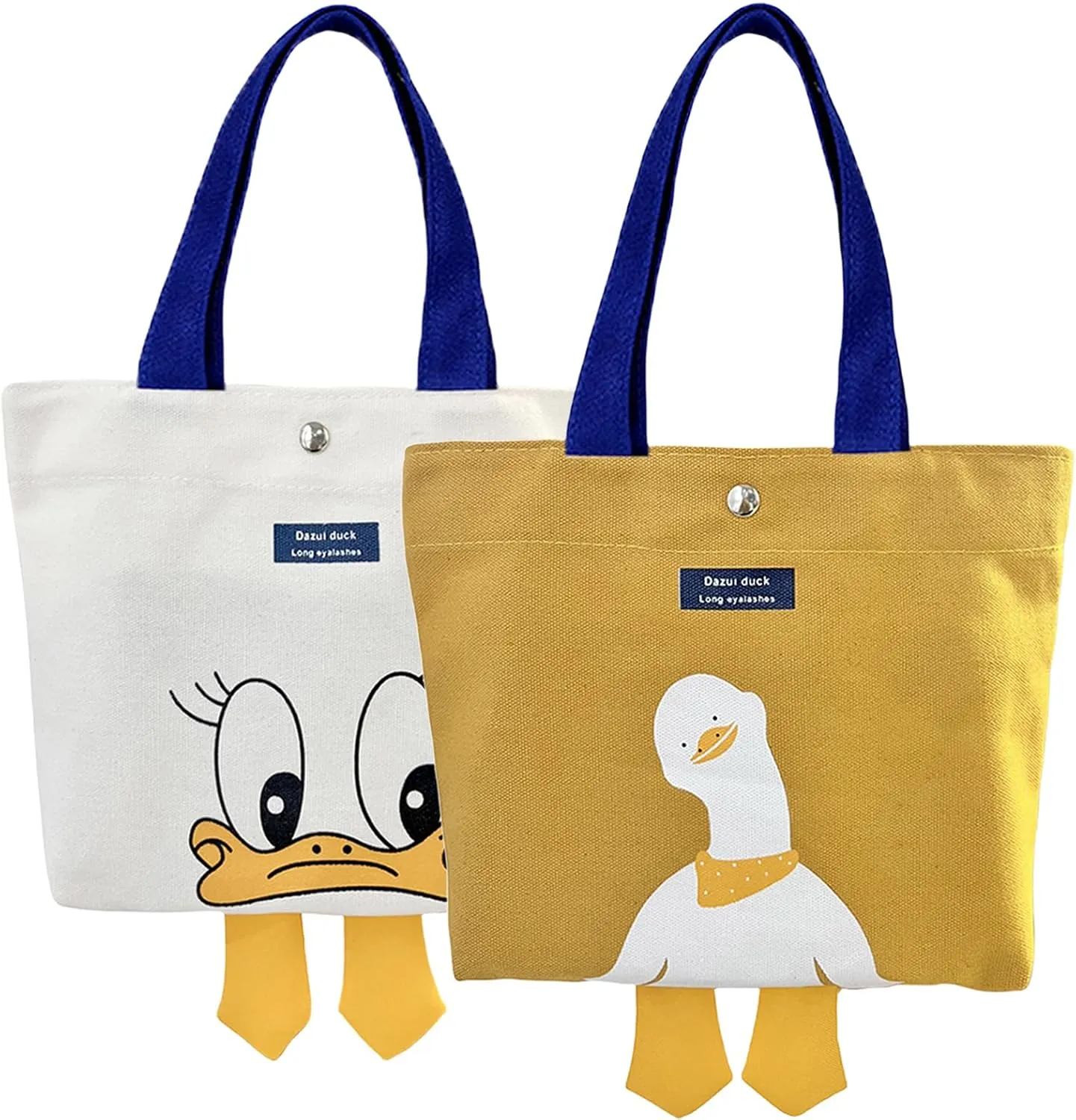 2PCS Small Canvas Tote Bag for Women Cute Mini Duck Book Tote Bag Preppy Reusable Bags for Grocery, Essentials, Water Bottle, Keys, Book, Bible