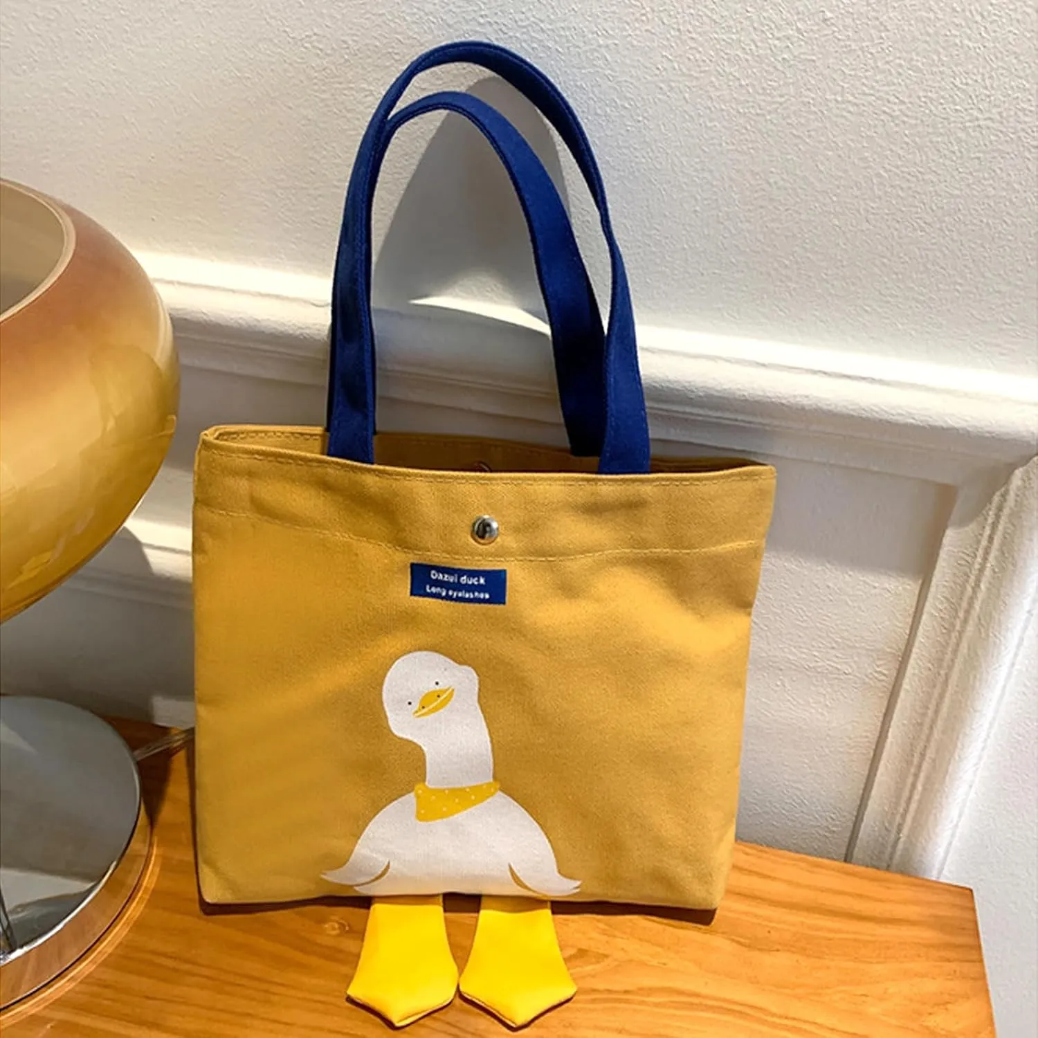 2PCS Small Canvas Tote Bag for Women Cute Mini Duck Book Tote Bag Preppy Reusable Bags for Grocery, Essentials, Water Bottle, Keys, Book, Bible