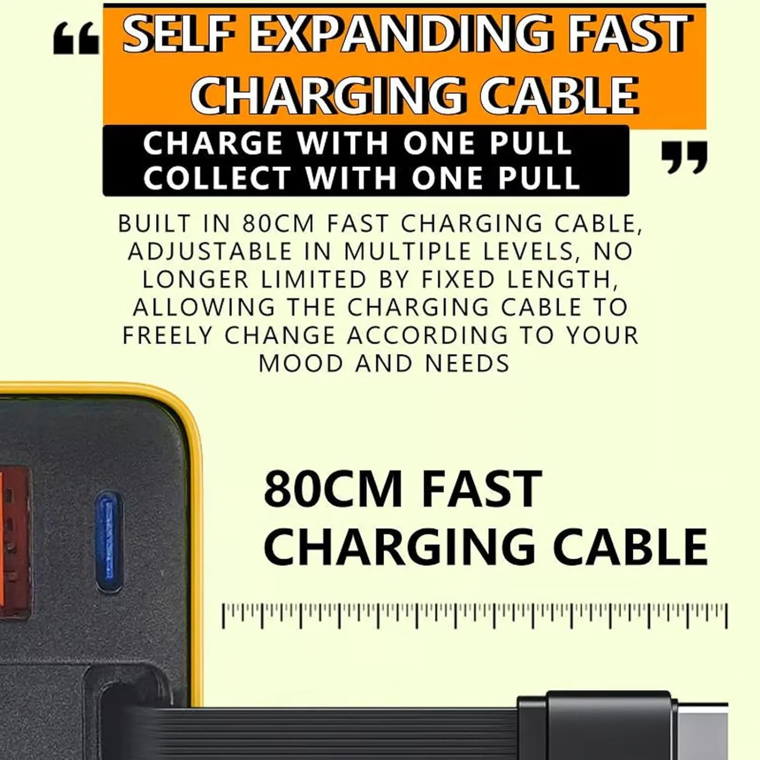3 in 1 Gan Charger, Hailoyearn Scalable 80wtt Max Fast Charger Module with Type-C Cable and 2 USB Port, Cell Phone Tablet Chargers Power Adapters, Retractable 80w Max Phone Charger Wall (Yellow)