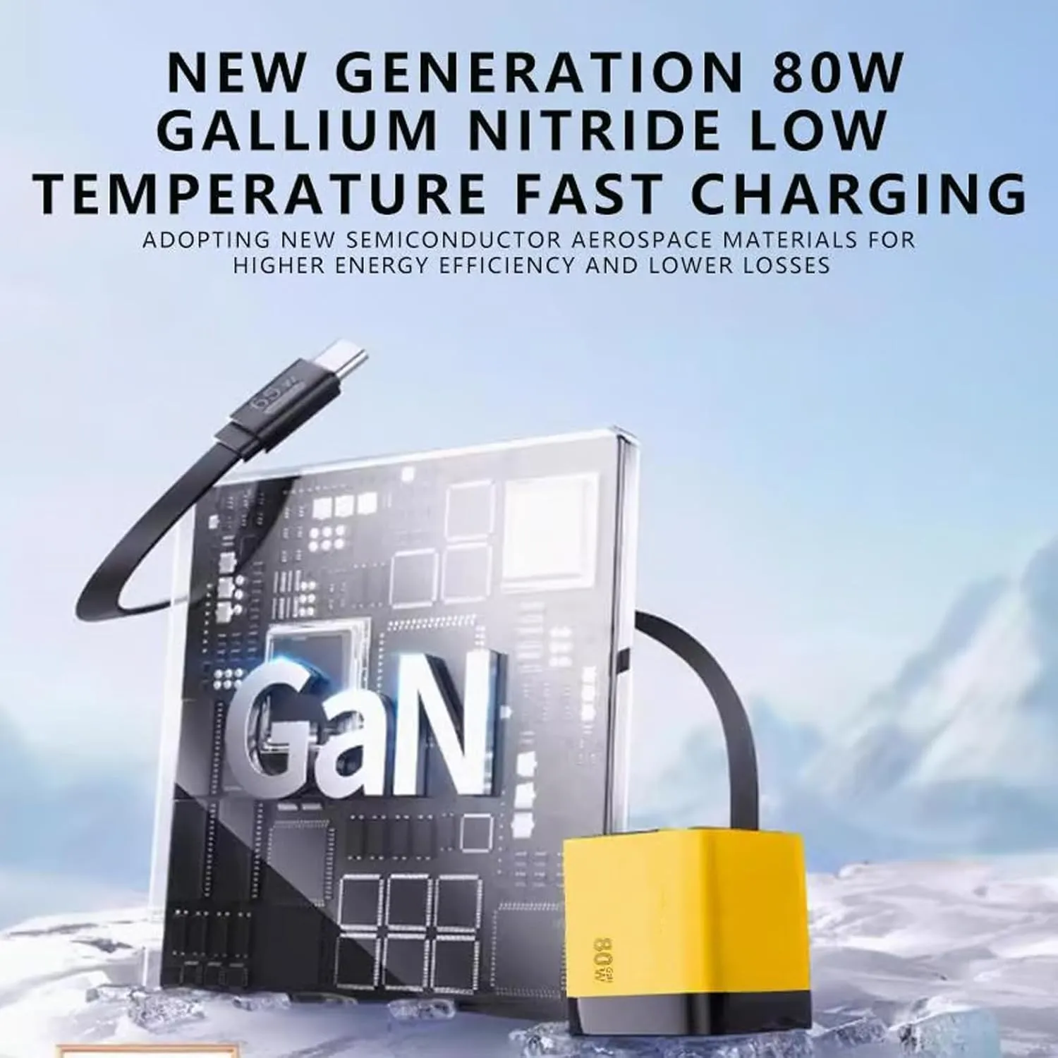 3 in 1 Gan Charger, Hailoyearn Scalable 80wtt Max Fast Charger Module with Type-C Cable and 2 USB Port, Cell Phone Tablet Chargers Power Adapters, Retractable 80w Max Phone Charger Wall (Yellow)