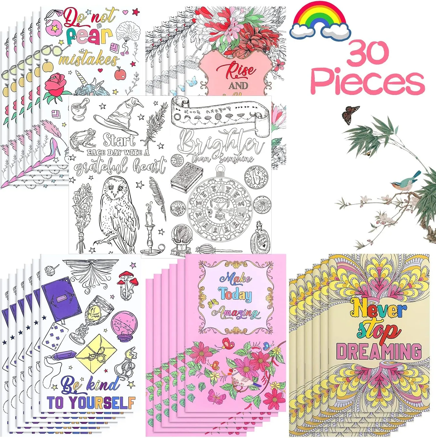30 Pcs Inspirational Coloring Book Bulk Mandala Mini Activity Books with Positive Quote Motivational Coloring Gifts for Kids Adults Stress Relieving Holiday Party Favors