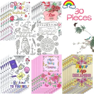 30 Pcs Inspirational Coloring Book Bulk Mandala Mini Activity Books with Positive Quote Motivational Coloring Gifts for Kids Adults Stress Relieving Holiday Party Favors