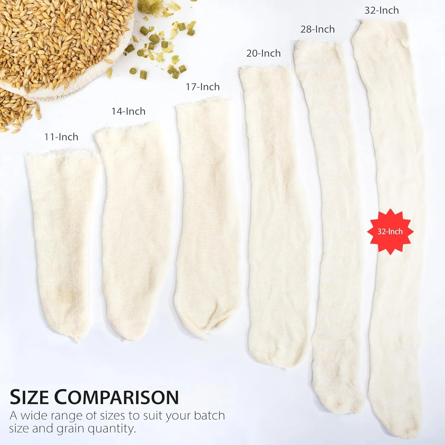 32" (100 Pack) Hops, Grain & Spice Beer Brewing Bags Cotton Mesh Steeping Bags for Beer Wine, Cider, Tea, Soups & Nut Milk, Hops & Grain Socks for Dry Hopping for Micro Brewing or Homebrewing