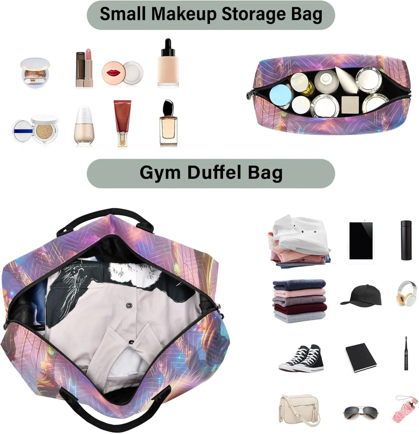 3D Animation Creature Duffel Bags for Traveling Cosmetic Bag Set of 2, Cute Print Luggage Set Traveling Bag