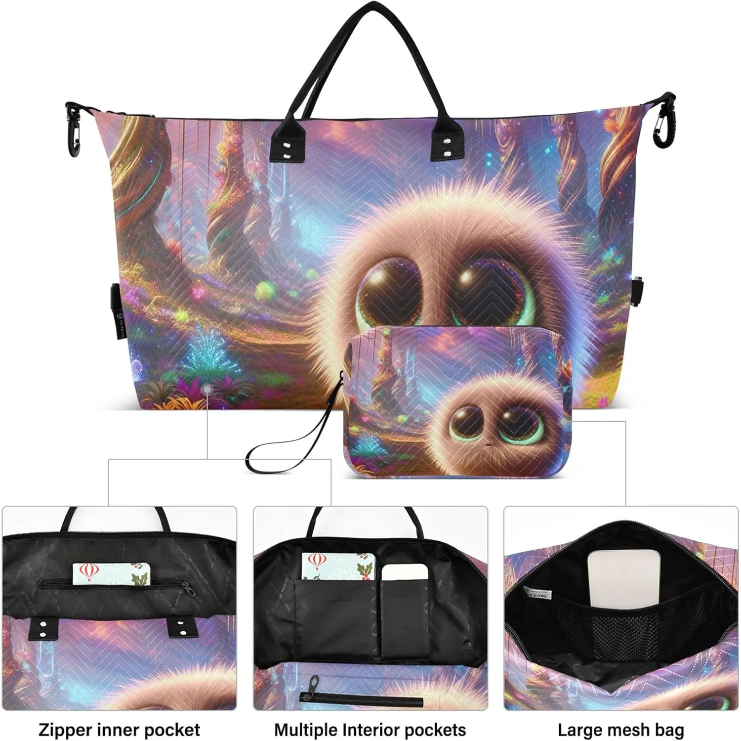 3D Animation Creature Duffel Bags for Traveling Cosmetic Bag Set of 2, Cute Print Luggage Set Traveling Bag