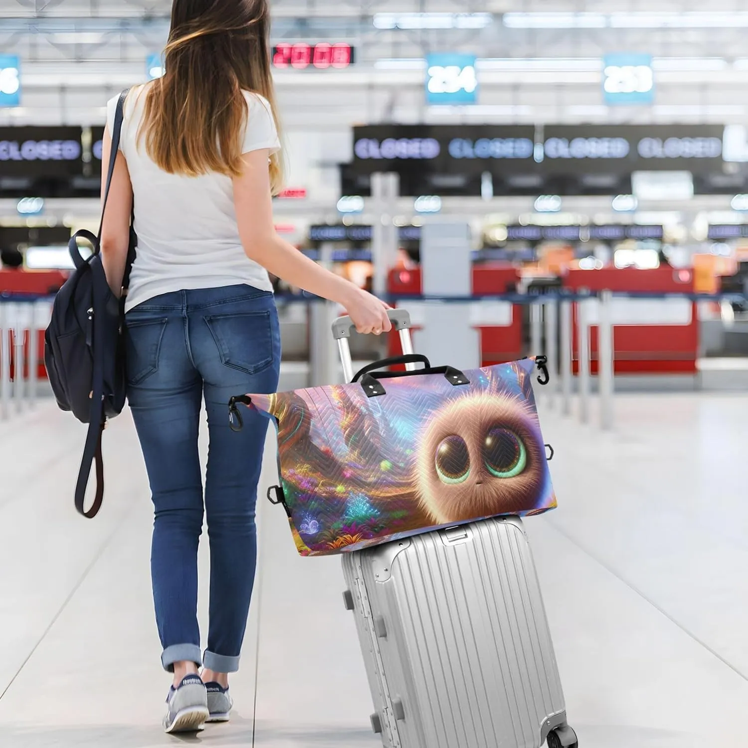 3D Animation Creature Duffel Bags for Traveling Cosmetic Bag Set of 2, Cute Print Luggage Set Traveling Bag