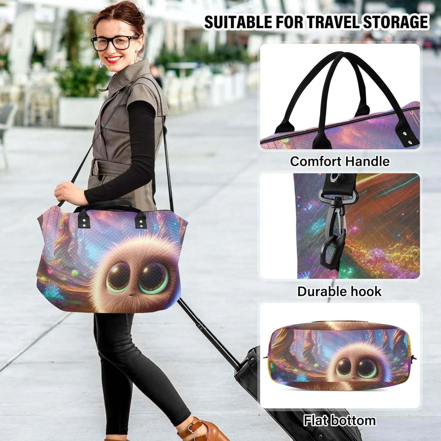 3D Animation Creature Duffel Bags for Traveling Cosmetic Bag Set of 2, Cute Print Luggage Set Traveling Bag