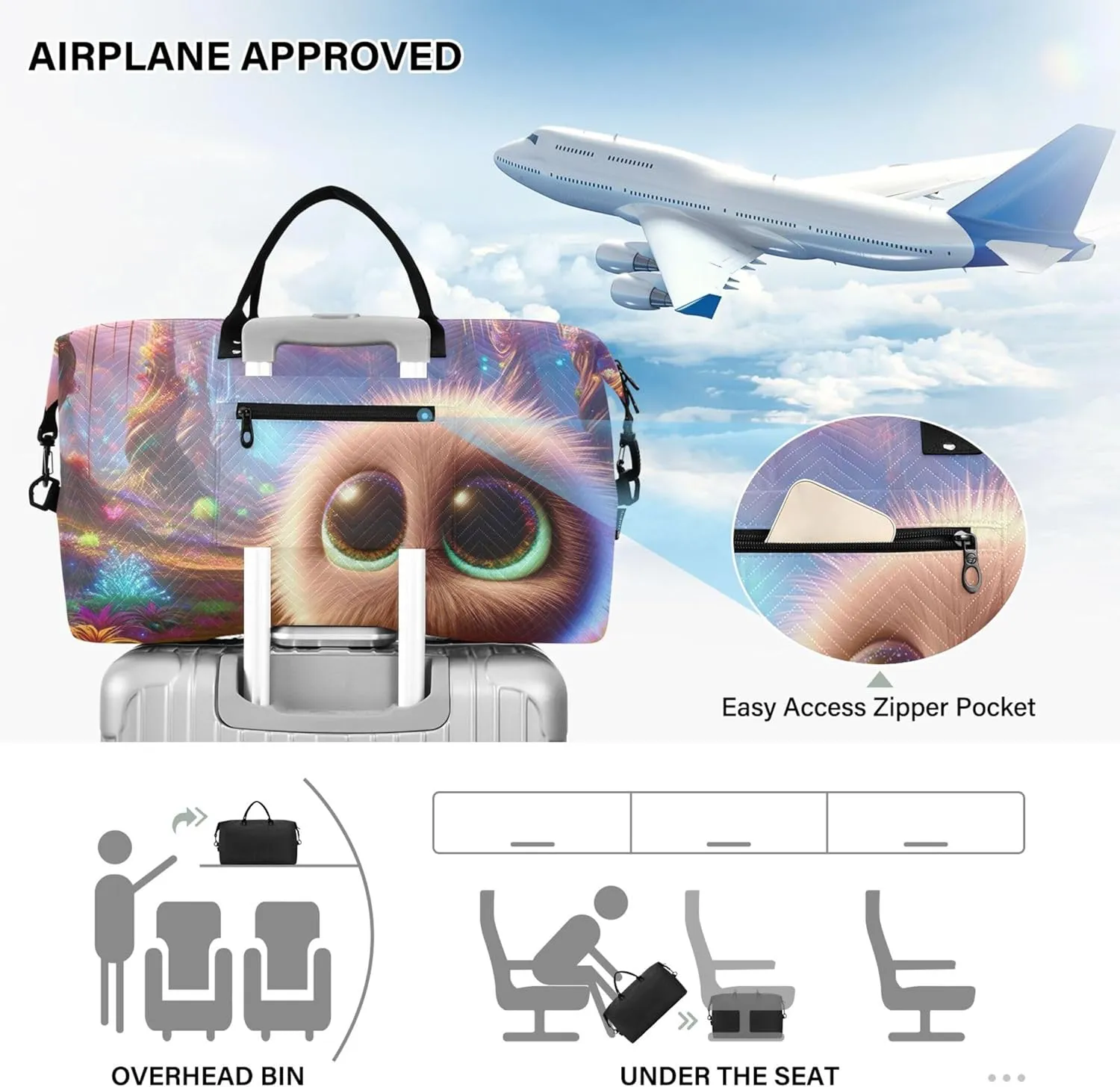 3D Animation Creature Duffel Bags for Traveling Cosmetic Bag Set of 2, Cute Print Luggage Set Traveling Bag