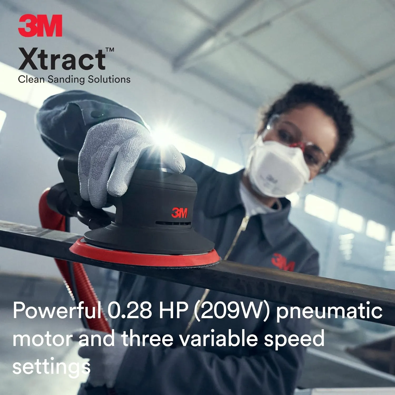 3M Random Orbital Sander, Xtract Pneumatic 88960, 6 in, Self-Generated Vacuum, 3/8 in Orbit, Ergonomic and Lightweight ROS, 209W Motor, Dust Extraction