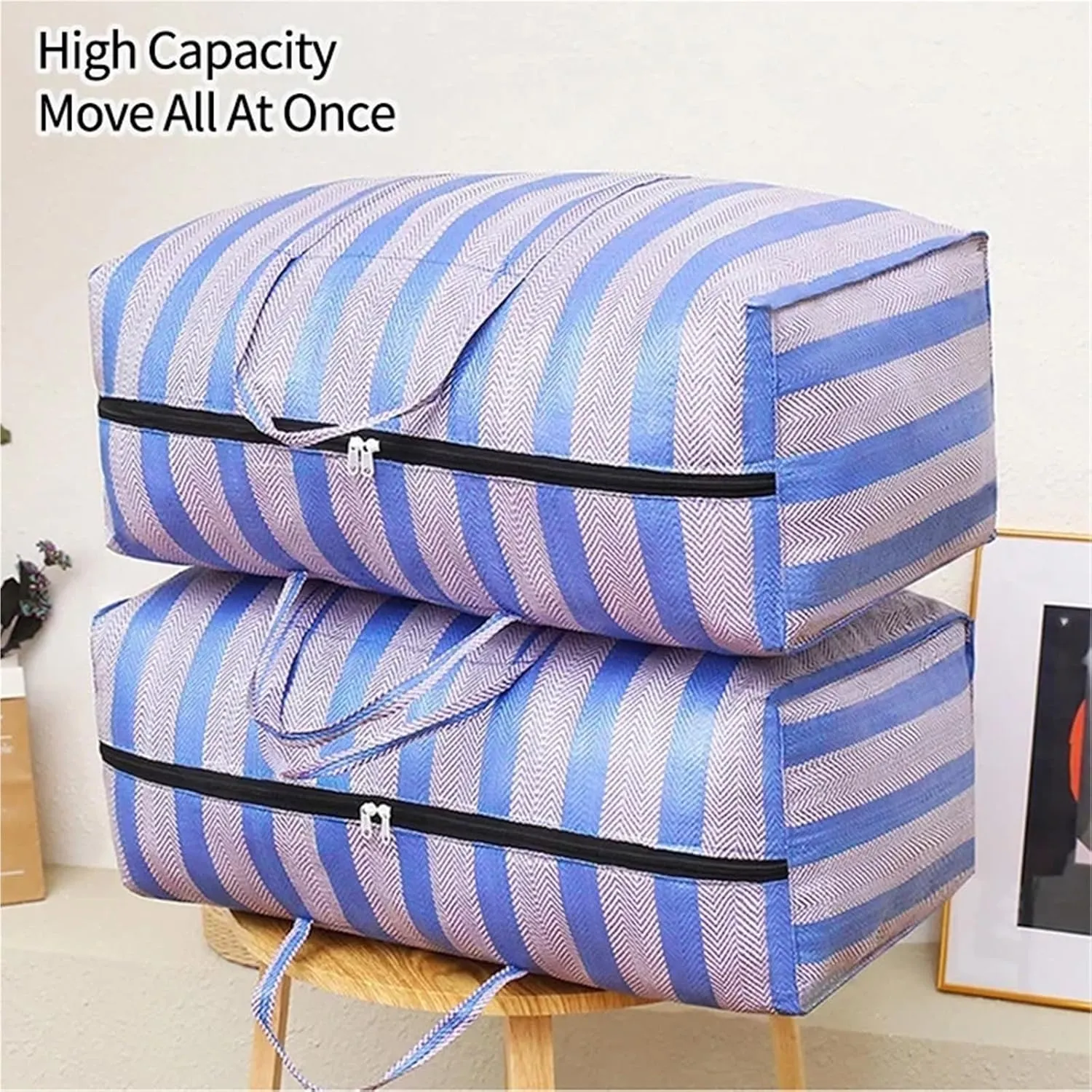 3PC Weaving Thickened Duffel Bag Multi-Functional Large-Capacity Waterproof Quilt Portable Mobile Travel Storage Big Tote Bag Basement Storage(L 150L)