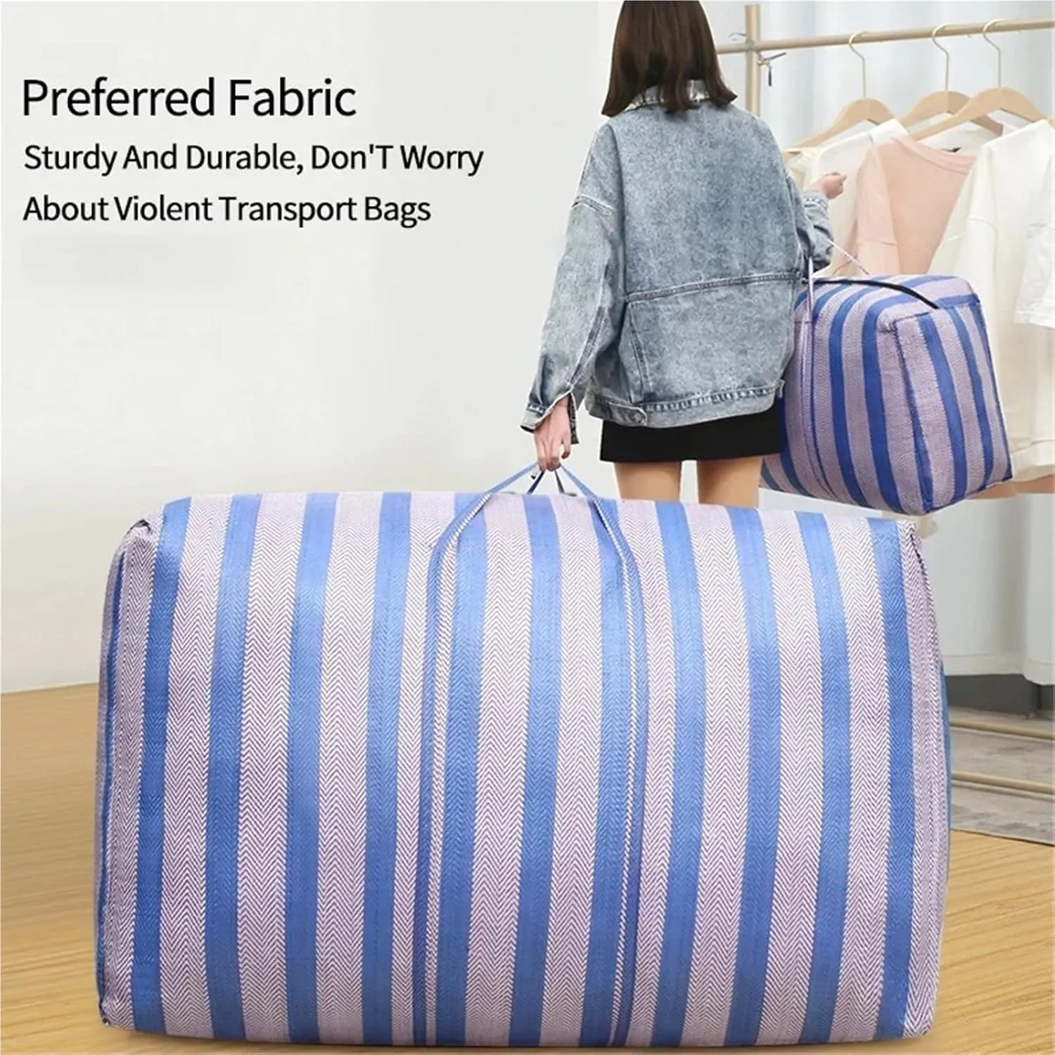 3PC Weaving Thickened Duffel Bag Multi-Functional Large-Capacity Waterproof Quilt Portable Mobile Travel Storage Big Tote Bag Basement Storage(L 150L)