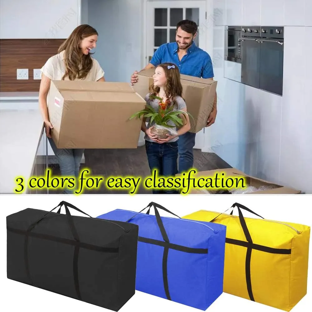 3pcs Extra Large 26.5 gal Storage Bags with Strong Handle, Travel Duffel Clothes Bags for Moving, Blue Black Yellow