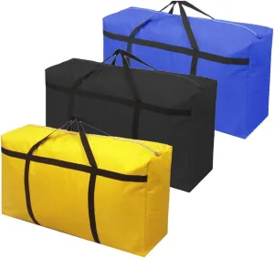 3pcs Extra Large 26.5 gal Storage Bags with Strong Handle, Travel Duffel Clothes Bags for Moving, Blue Black Yellow