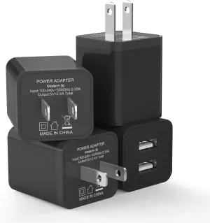 4-Pack Dual Port USB Wall Charger 12W 2.4A Fast Charger Block for iPhone 16/15/14/13/12/11/X/8, iPad, AirPods, Android, Samsung, Google Pixel, Moto, LG - Compact Cube Adapter (Black)