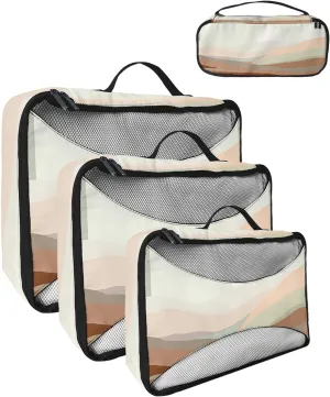4 Set Packing Cubes - Abstract Romantic Sunset Distant Mountain Landscape Beige Packing Cubes for Carry on Suitcase Lightweight Travel Essential Bag for Clothes Shoes Cosmetics Toiletry