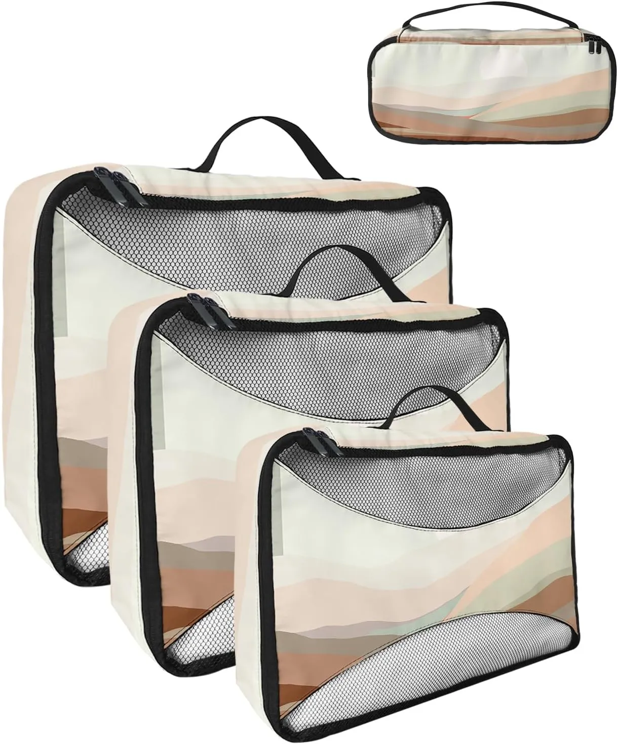 4 Set Packing Cubes - Abstract Romantic Sunset Distant Mountain Landscape Beige Packing Cubes for Carry on Suitcase Lightweight Travel Essential Bag for Clothes Shoes Cosmetics Toiletry