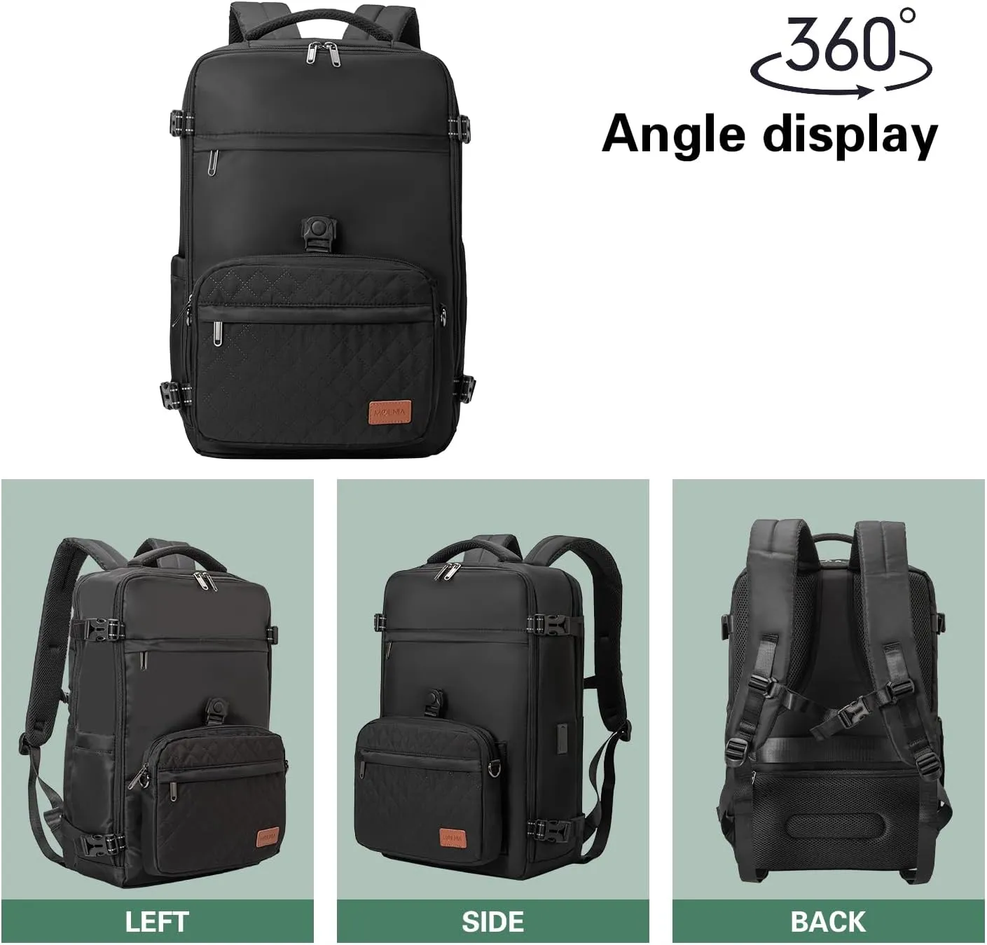40L Waterproof Travel Backpack for Men & Women, Airline Approved Carry on Laptop Backpack, 17.3 Inch, with Detachable Crossbody Bag, Black